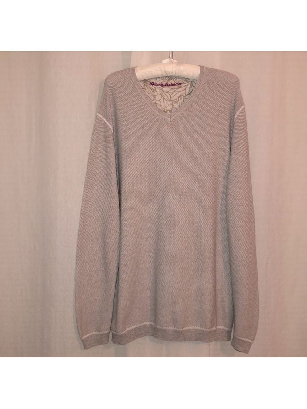 Tommy Bahama XL Beige V-Neck 💯Cotton Pullover Sweater